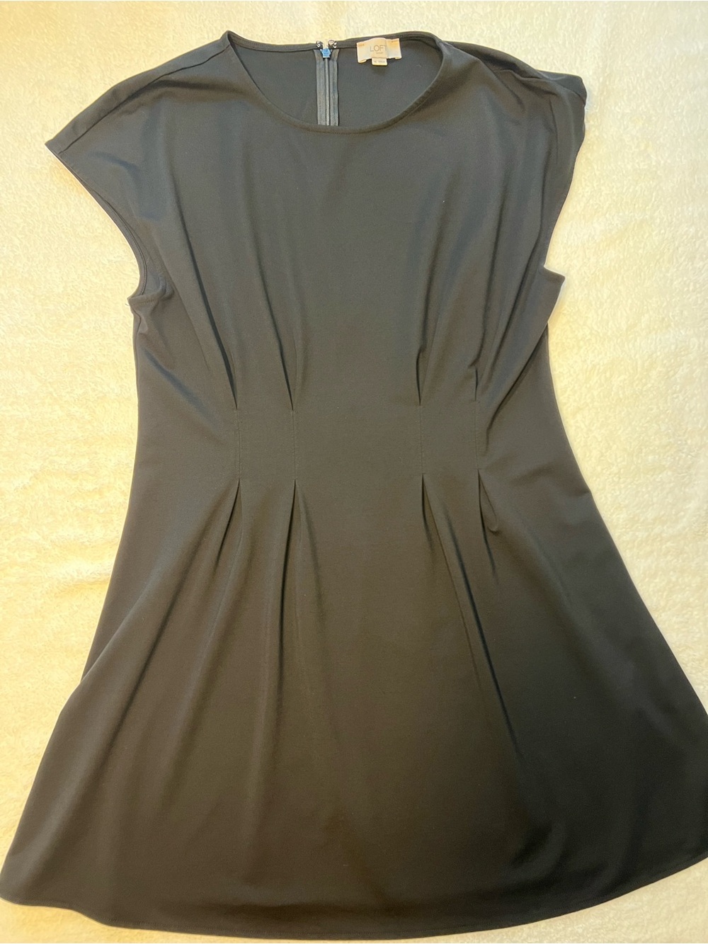 LOFT Black Cap-Sleeve Fit & Flare Dress